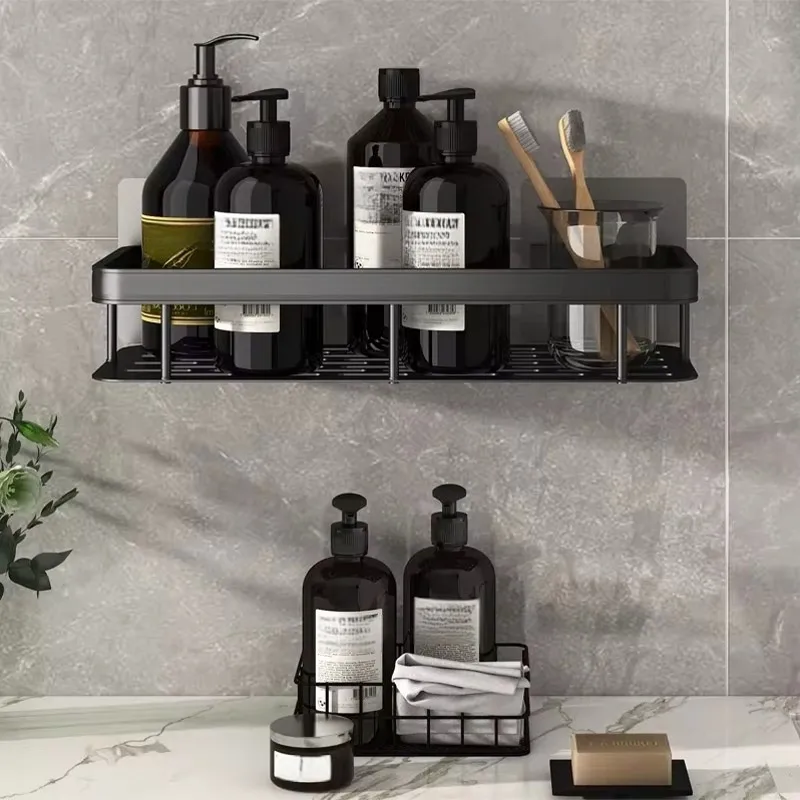 Punch-free Wall Mounted Storage Rack Bathroom Shower Shelf Shelves Kitchen Home Aluminum Alloy Storage Holder Cosmetic Shelf