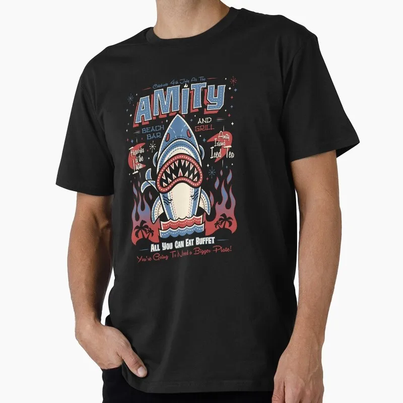 Jaws Horror Movie Halloween Gift T Shirt Vintage Amity Island Great White Shark Graphic Tops Unisex Short Sleeve Streetwear Tees