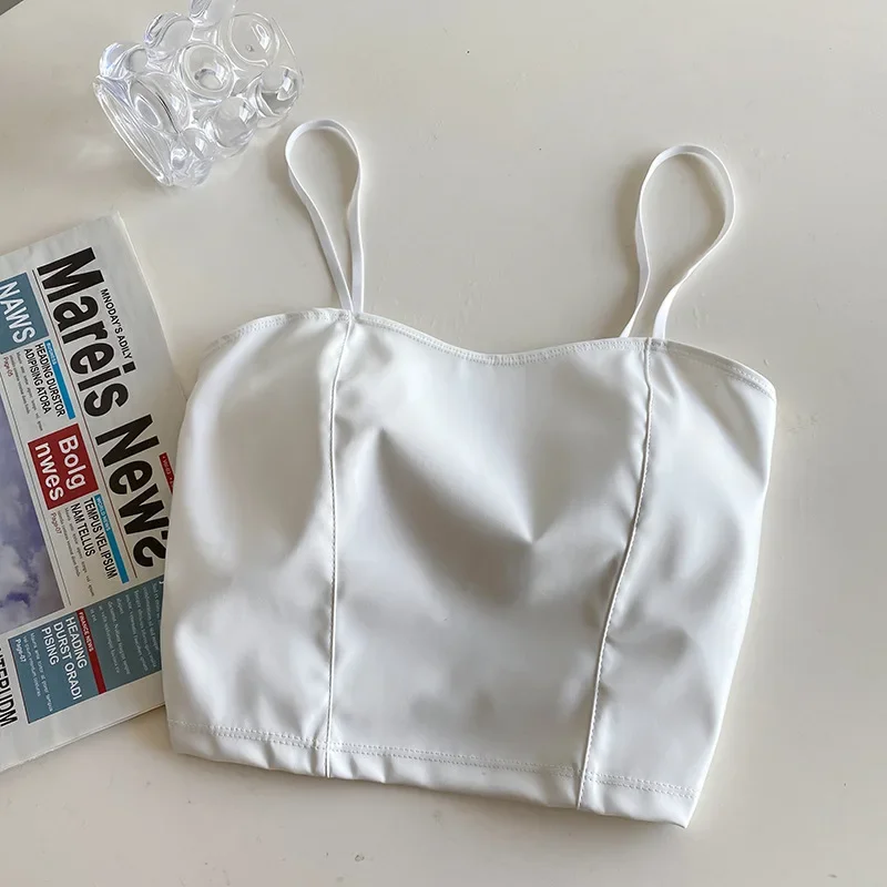 

Women's Leather Bralette Top - Open Back Slim Cropped Padded Y2K Retro Streetwear Outerwear