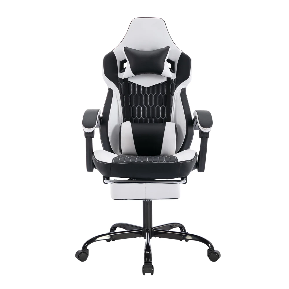 Gaming Chair with Footrest, High Back Gaming Chairs PVC Leather Ergonomic Office Gamer Chair Headrest Lumbar Support Racing