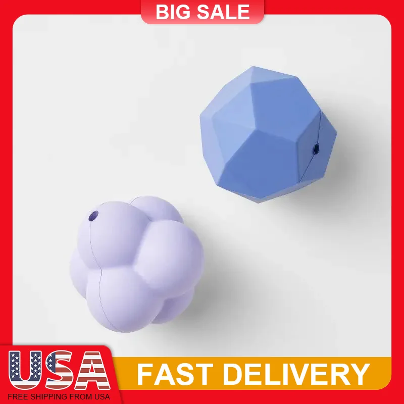 

2pcs Rubber Faceted Ball Dog Toy Blue Tough Chew Durable Rubber Durability For Chewers Chasing Play Pet Toy