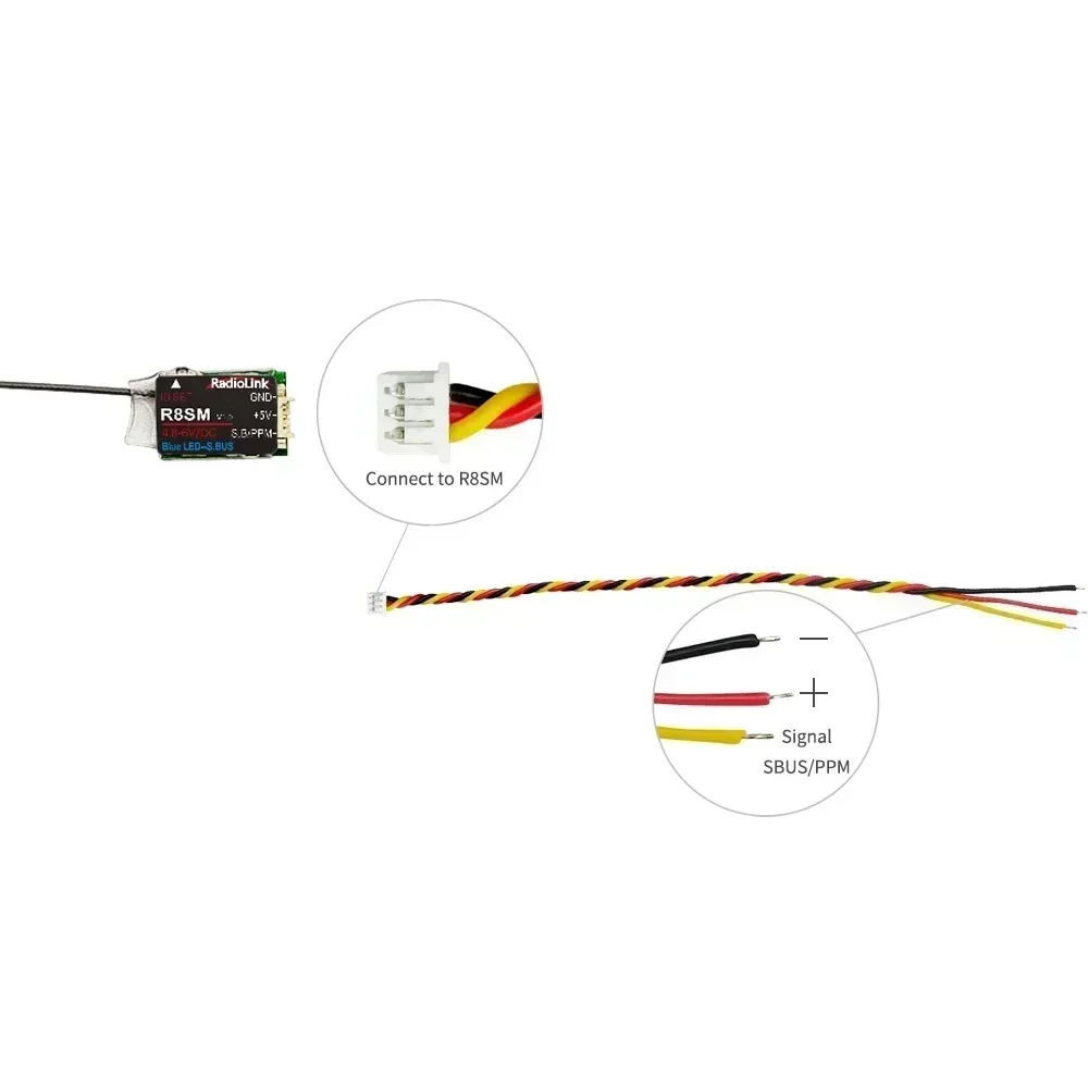 Receptor RC Radiolink 2,4 GHz R8SM 8CH |   SBUS/PPM RX ultracompacto |   para mini drones FPV: compatible con transmisores T8FB/T8S
