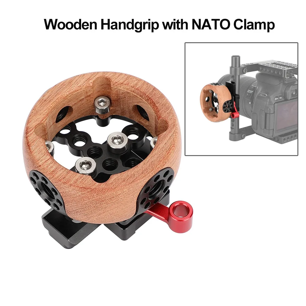 

CAMVATE Round Wooden Handgrip with NATO Clamp and 2.36" Rail For Left- or Right-Hand Use Side Handle Grips