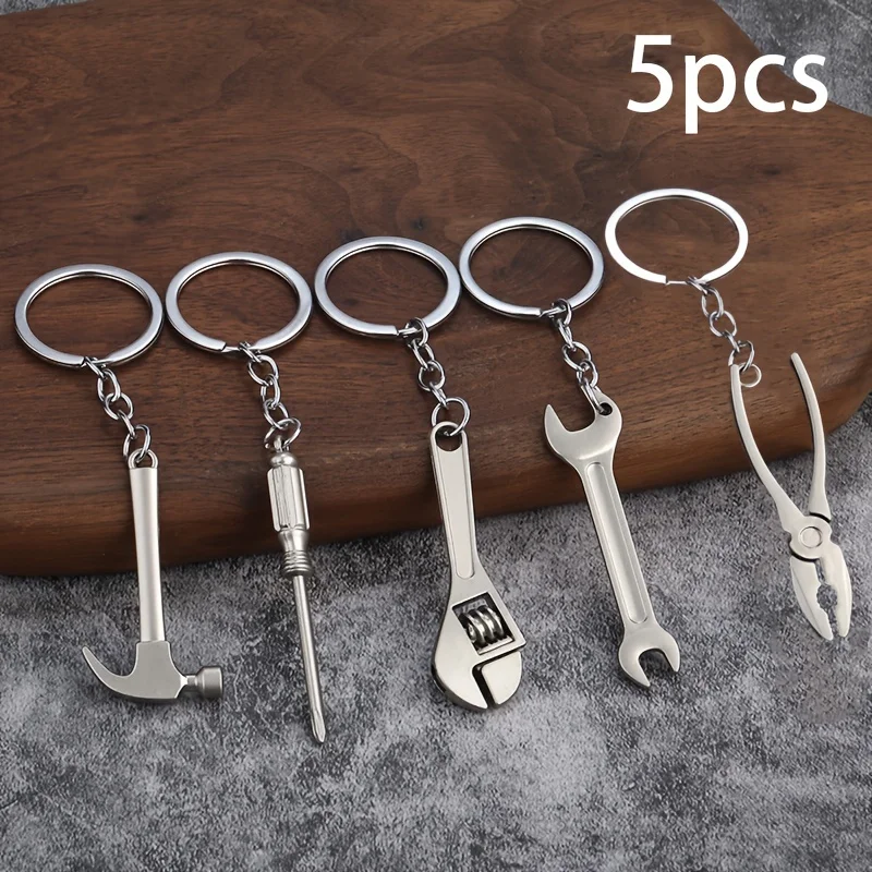 5pcs/set Simulation Tool Key Rings Toy Mini Tools Metal Keychain Metal Practical Gift Wrench Ideal Gift for Holiday Party