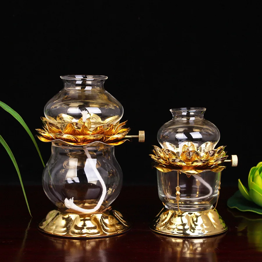 Direct Supply Alloy Lotus Butter Lamp Buddhist Supplies Long Lasting Oil Light for Temple