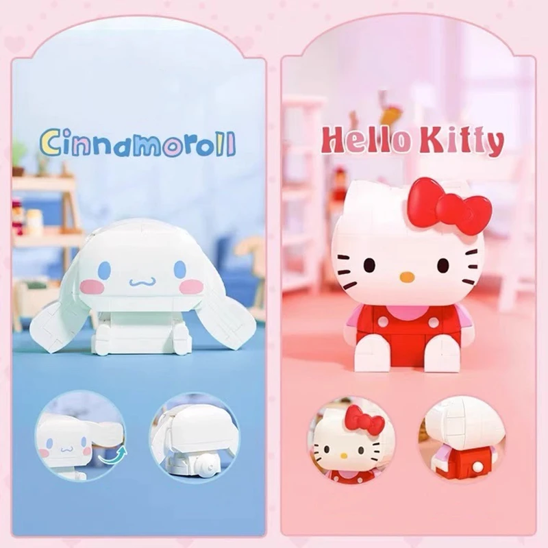 Keeppley Sanrio Blocos de Construção para Crianças Hello Kitty, MyMelody Brinquedos Montados, Ornamentos Modelo Cinnamoroll, Presente de