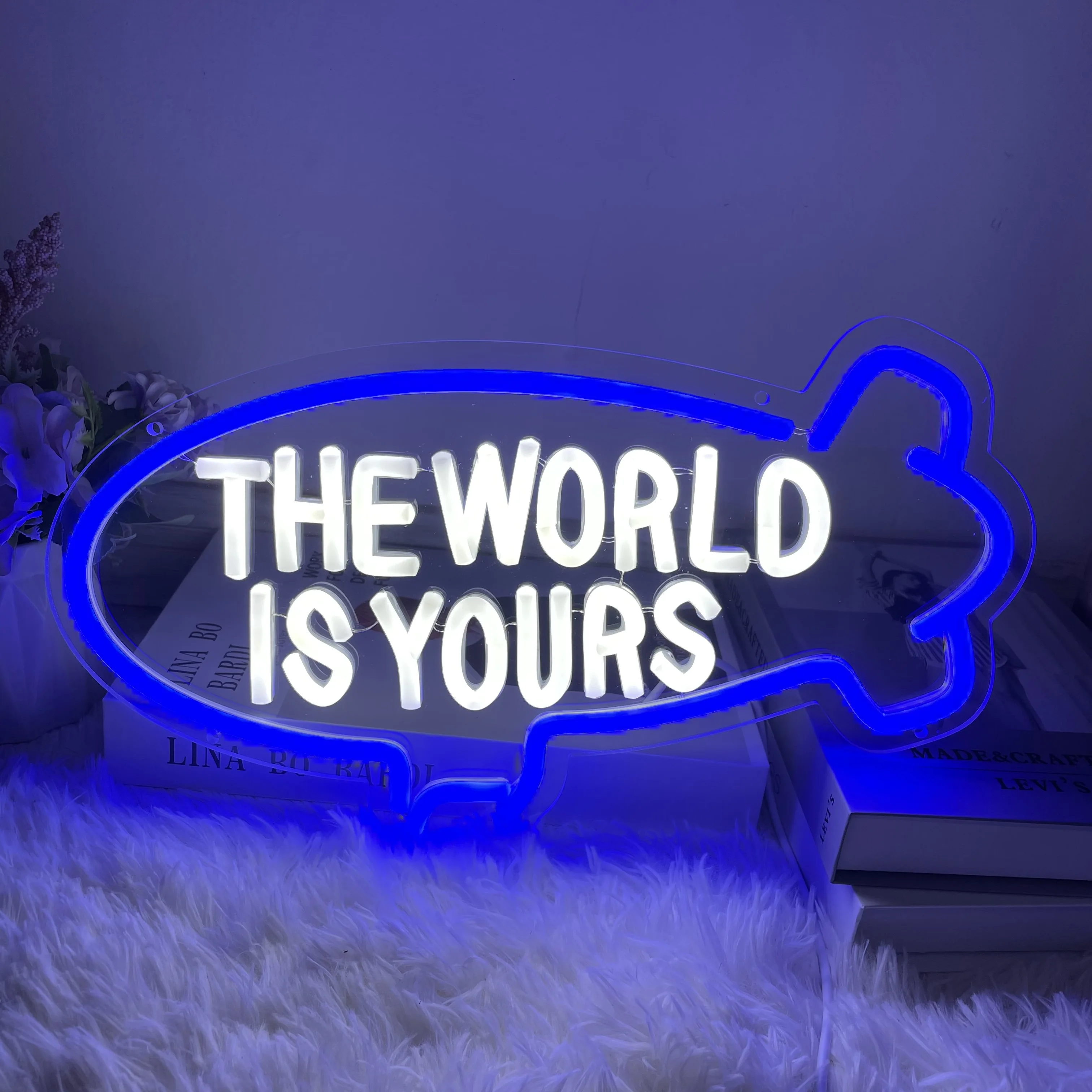 العالم هو لك علامة نيون لغرفة النوم وغرفة المعيشة والأطفال والمراهقين والأسماك والألعاب والمتاجر والمطاعم والحانات والنادي والبيرة والتوقيع #5