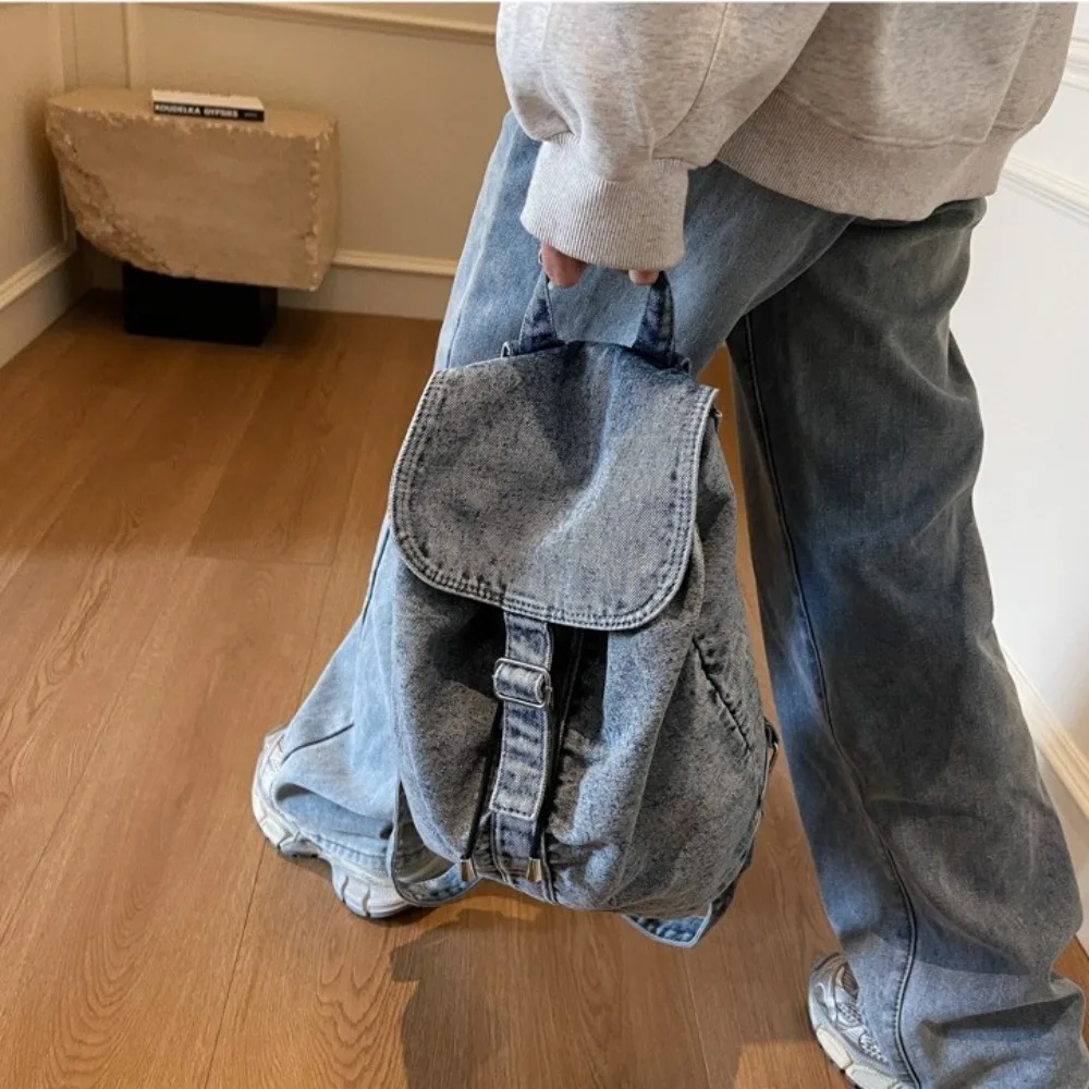 High Quality Fashion Denim Backpack Vintage Retro Student Schoolbags Large Capacity Soft Jeans Bookbags for Girls