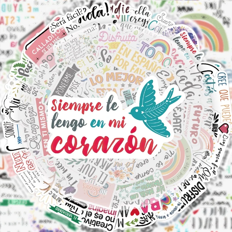 

55 Spanish Inspirational Stickers, Vibrant Sticker Decals, Multiple Styles Without Duplication, Suitable for Water Bottles, Laptops, Suitcases, Skateboards, Guitars, Party Decorations