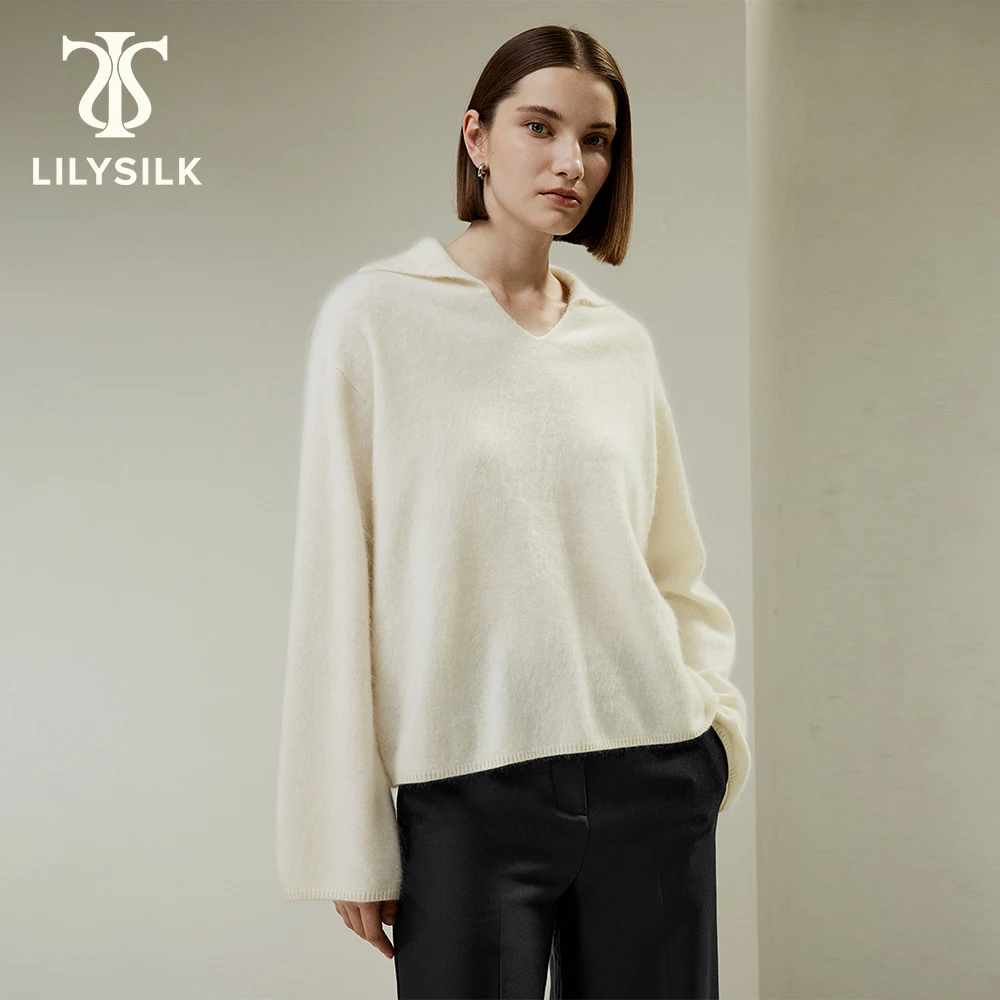 LILYSILK puro 100 Cashmere maglione per le donne 2023 inverno scollo a v morbido lanterna manica Casual lusso Top Traf spedizione gratuita