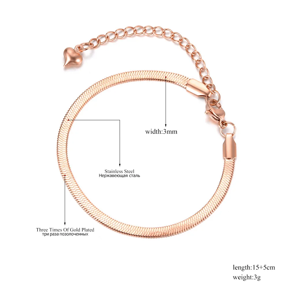 Lokaer Titanium Stainless Steel Snake Chain Thin Bracelets For Women Girls Rose Gold Plated Bohemia Party Blade Bracelet B18075