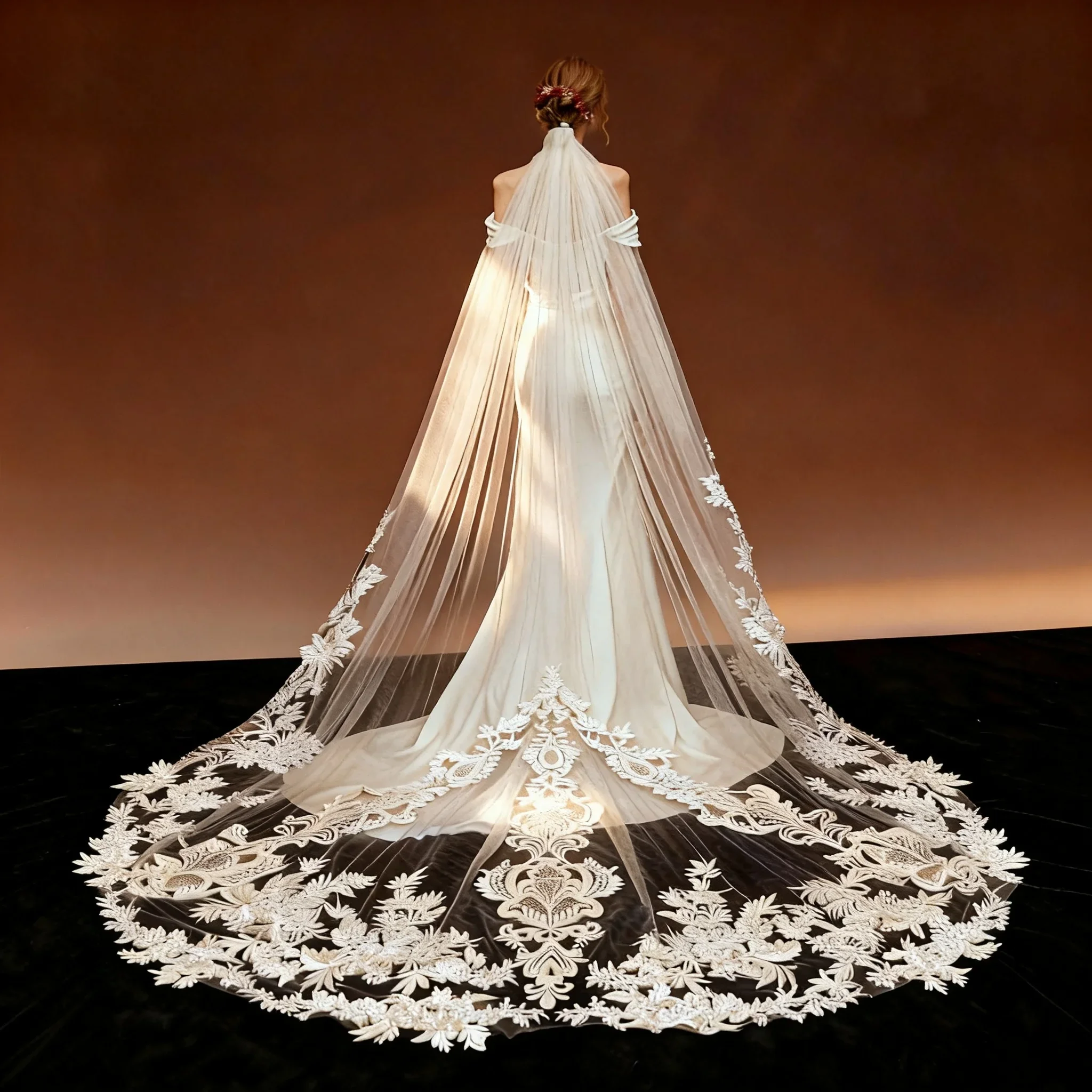 

[Veil&Vow] Luxury Cathedral Wedding Veil - Handcrafted Lace Embroidery Ivory Tulle Bridal Veil 2025 New