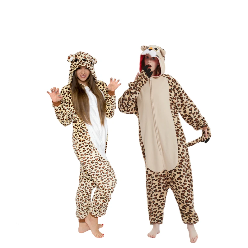 Animal Zipper Leopard Bear Onesies Men Adults Cartoon Fleece Winter Jumpsuit Woman Cosplay Homewear Costume Kigurumi Pajamas