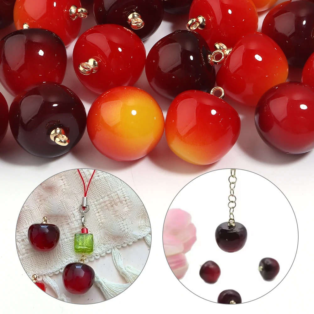 10pcs Cherry Shape Acrylic Charms for DIY Jewellery Making