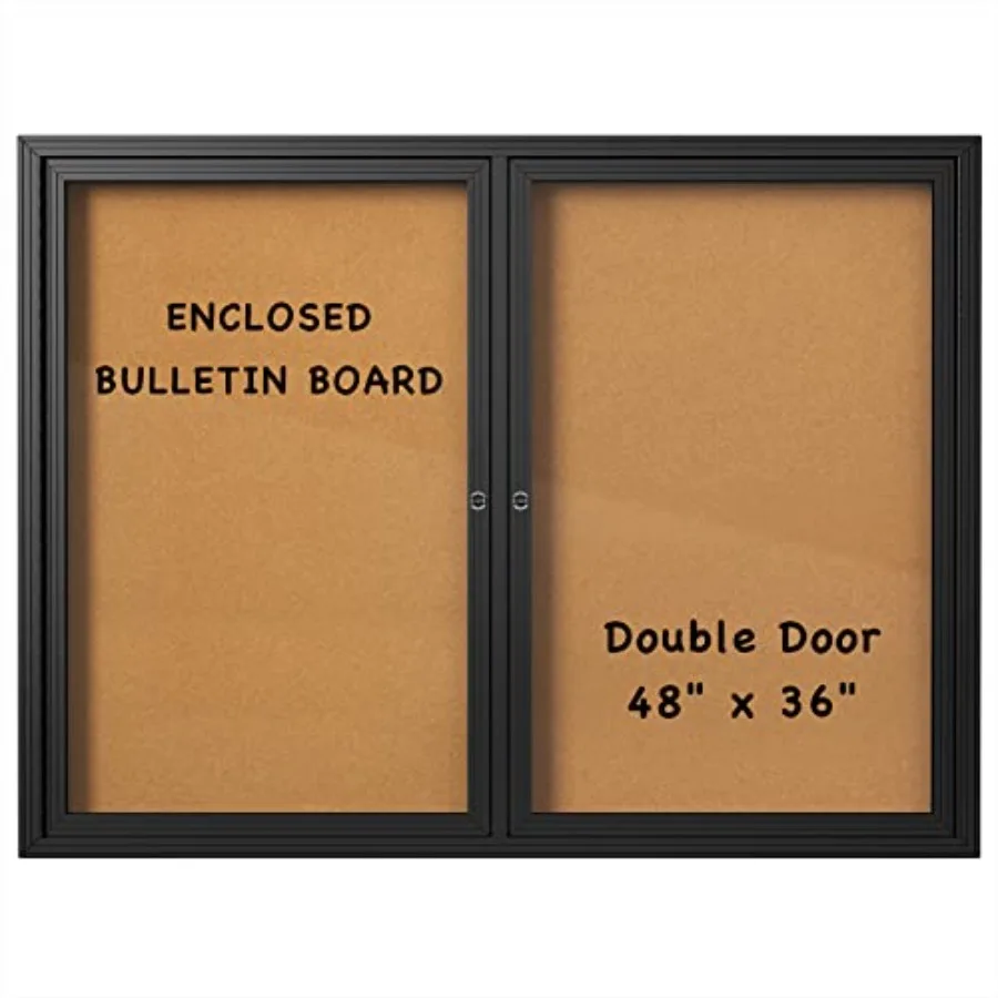

Запираемая пробковая доска для объявлений 48x36 дюймов с черной алюминиевой рамой, всепогодная, для улицы