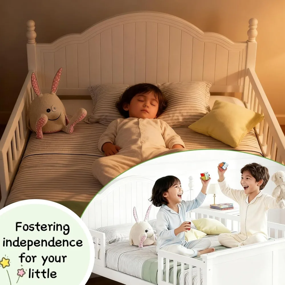 إطار سرير مزدوج الحجم للأطفال مع قضبان قابلة للفصل، وسرير بمنصة منخفضة مع لوح أمامي ولوح للقدمين، وأسرة خشبية مزدوجة مع دعم شرائح #5