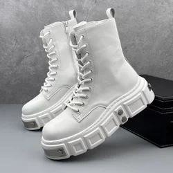 Botas locomotoras blancas de suela gruesa y parte superior alta para hombre, marca de moda, estilo británico, otoño e invierno, 2024