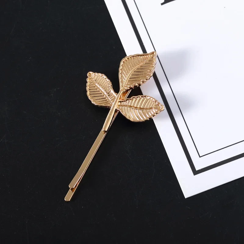 New European Side Hair Clips for Women Vintage Leaves Hairpins Gold Color Hair Jewelry Wholesale Girls Hairware