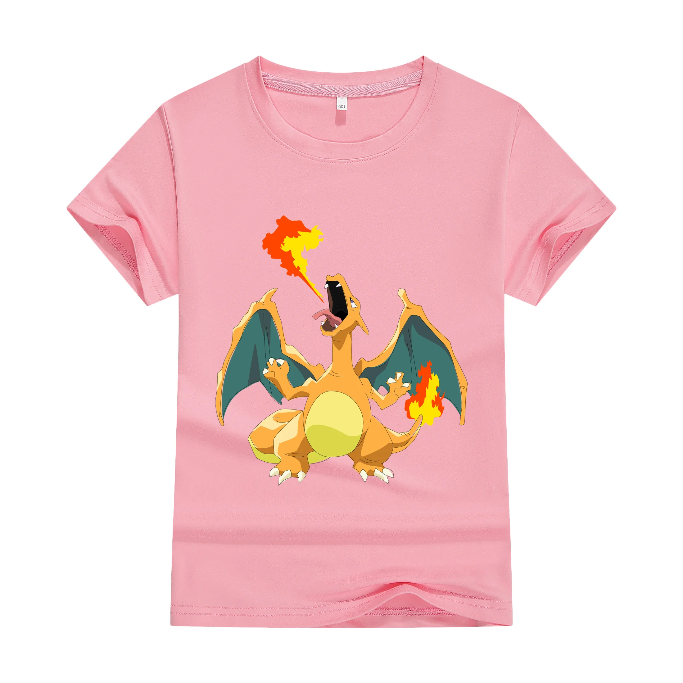 Pokemon Charizard Camiseta Infantil, Meninos e Meninas Top de Manga Curta, Moda Feliz, Casual Wear, Novo, 3T-14T