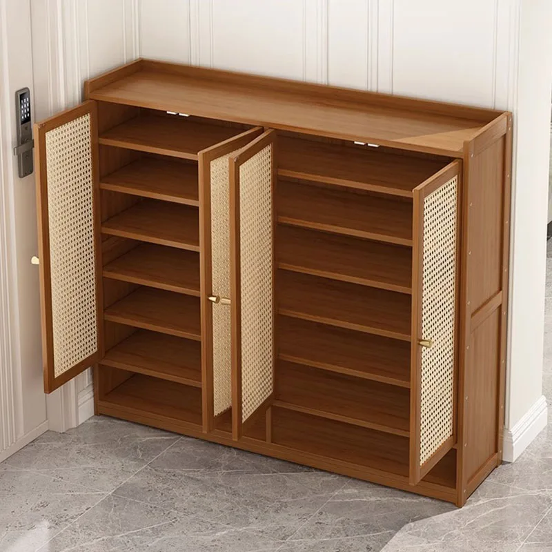 Large Capacity Breathable Wood Shoe Rack Cabinet with Multi Tier Shelves Dustproof Space Saving Entryway Shoe Storage Organizer
