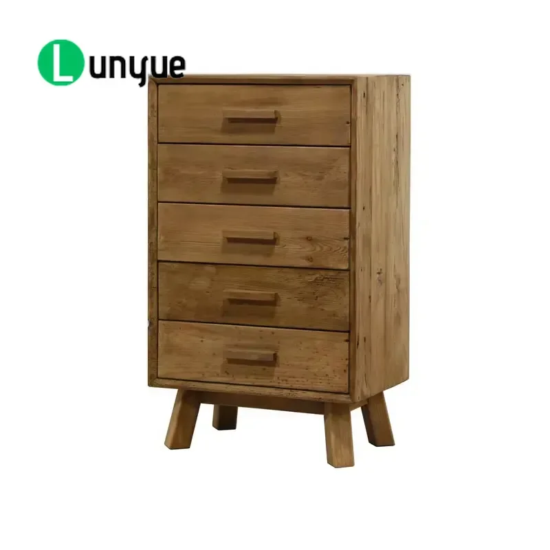 Small Wooden Bedside Table with 5 Drawers Storage Cabinet Nightstand for Bedroom Living Room Space Saving Furniture
