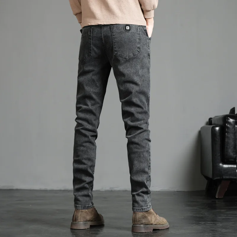 2023 Nieuwe Herfst Winter Heren Jeans Vintage Blauwe Effen Kleur Elastische Klassieke Jeans Mannen Slim Mode Denim Broek Man 27-38