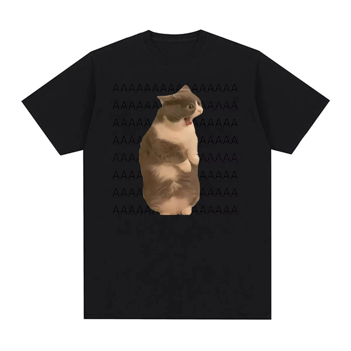 Funny Screaming Standing Cat Meme Vintage T Shirts Men's Women Casual Cotton Streetwear T-shirt Summer Fashion Harajuku T-shirts