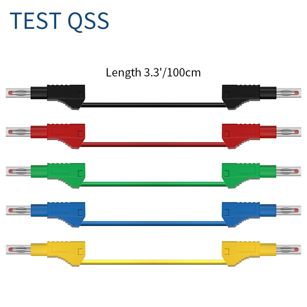 QSS 1M 5Pcs Multimeter Test Lead Dual 4MM Retractable Sheath Stackable Copper Banana Plug 5 Color Tool Accessories Q.70022