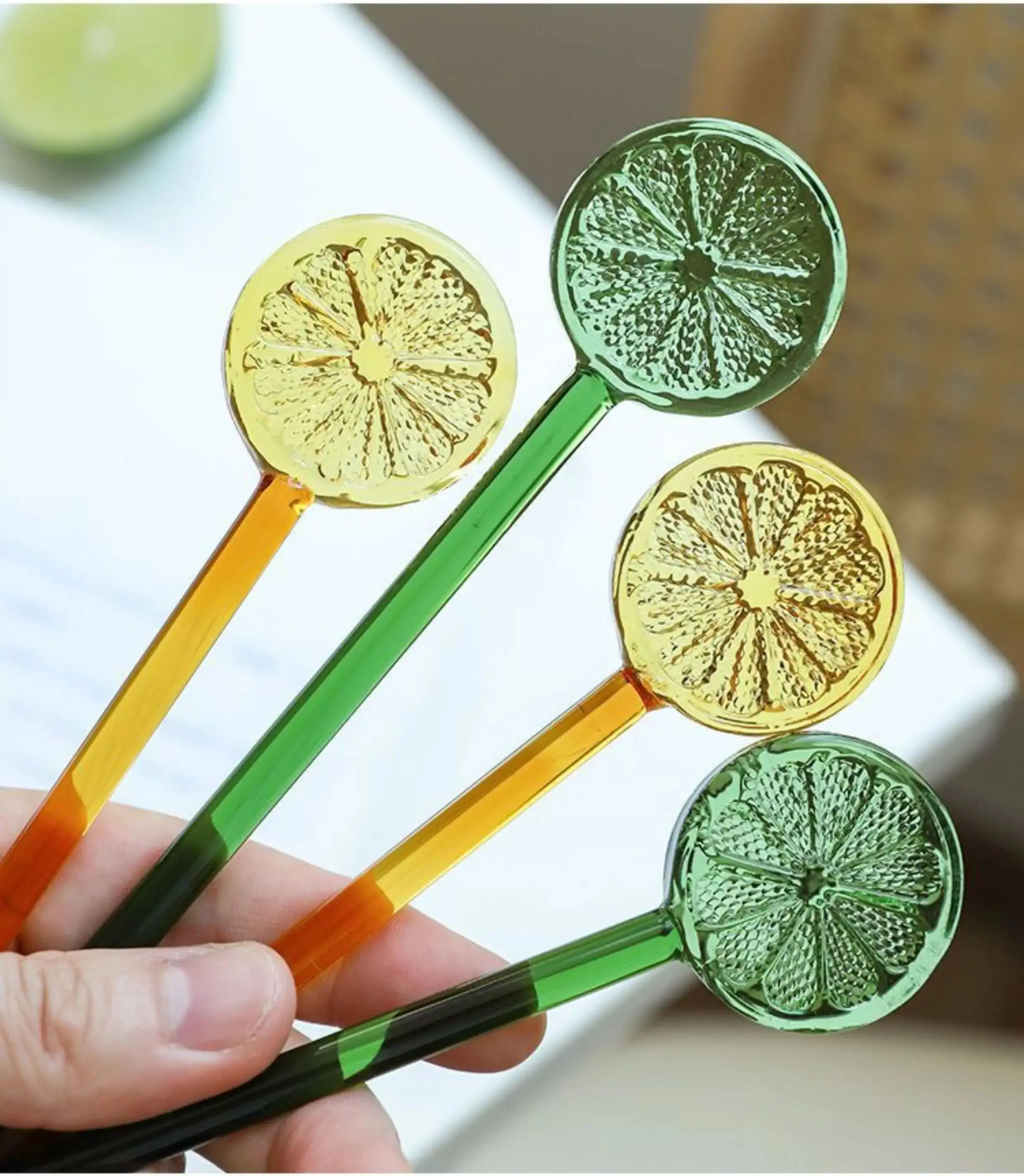 Colorful Lemon Heat-resistant Glass Stirrer Coffee Mixing Stick Honey Spoon, creative ins Style Juice Stirrer