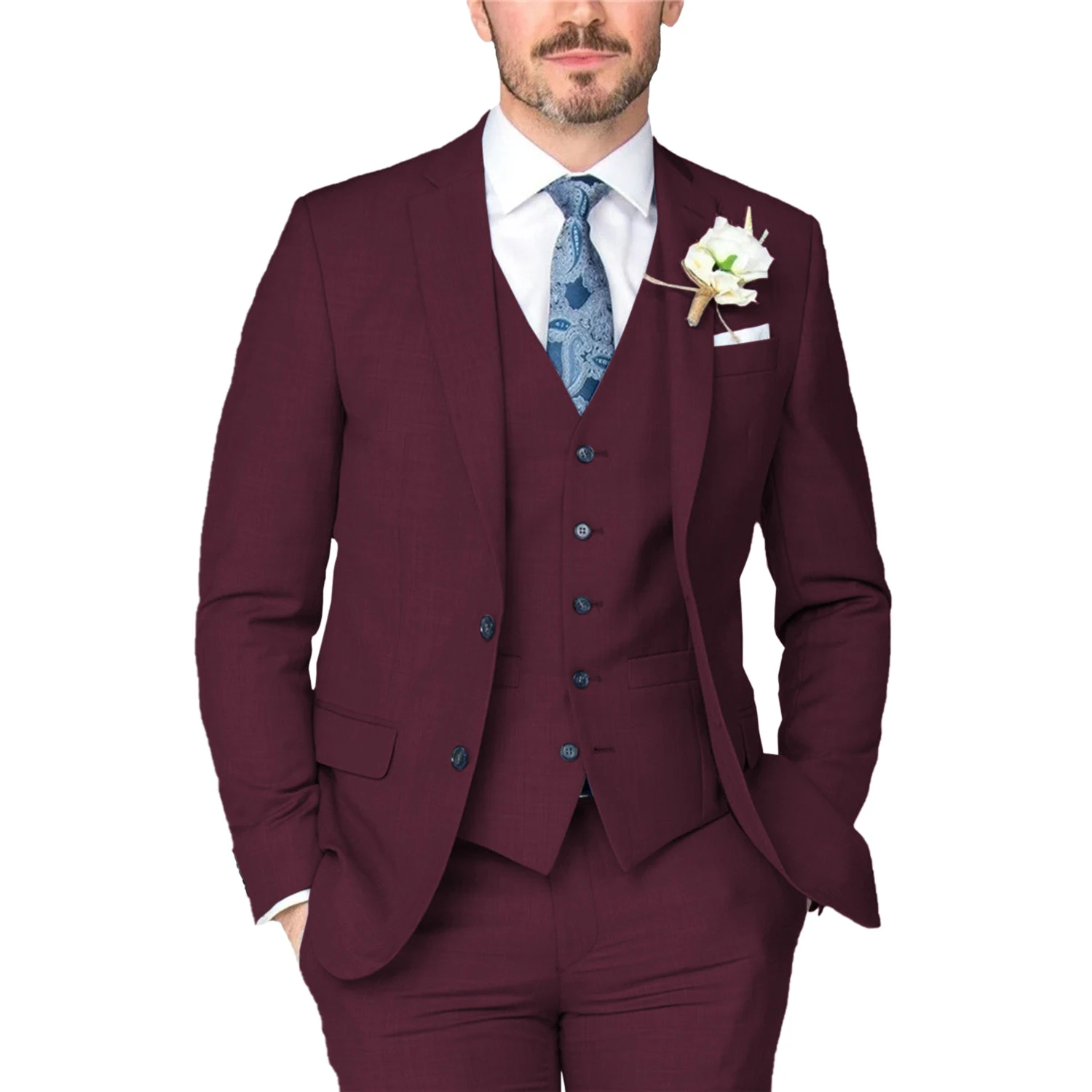 Custom Sky Blue Men's Suit 3 Pieces Fashion Wedding Suits for Men Notched Lapel Best Men Jacket Vest Pants Costume Homme Mariage