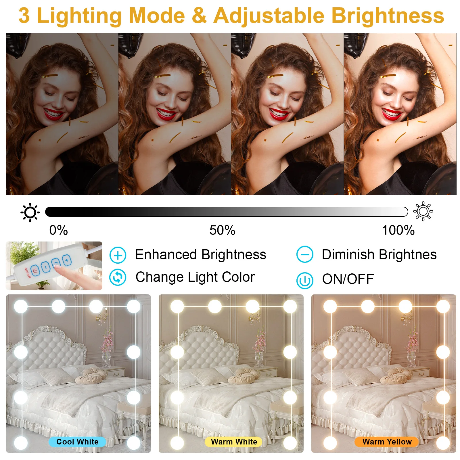 【صفقات 11.11، عروض الجمعة السوداء 2025】مكتب طاولة تزيين المكياج مع مرآة منزلق مكونة من 6 أدراج وإضاءة LED باللون الأسود