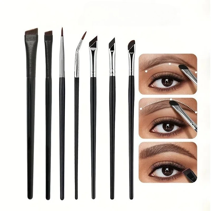 Angled Eyeliner Makeup Brush Set 8 Pcs Scythe Liner Brush Flat Definer for Winged Liner Graphic Eyeliner Foundation Makeup Tool