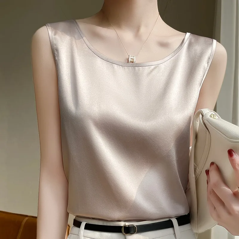 Special Offer! Heavyweight Silk Strap Vest Women's round Neck  Silk Loose Base Shirt Summer Sleeveless Outerwear