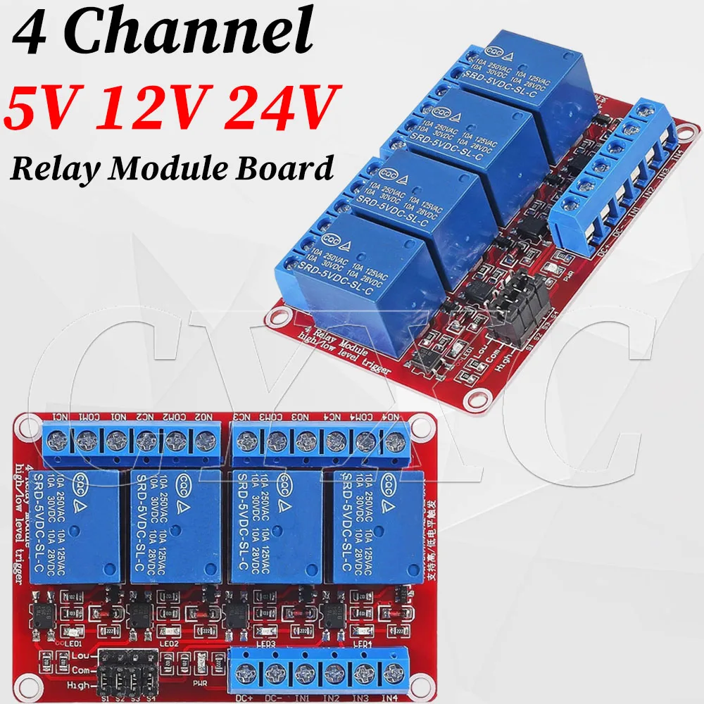 4 Channel 5V 12V 24V Relay Module with Optocoupler High or Low Level Trigger Expansion red Board for Raspberry Pi Arduino