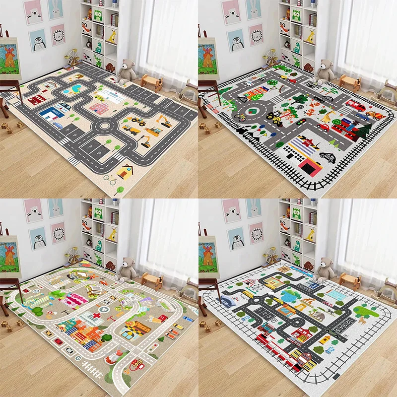 

Baby City Traffic Play Carpet Children'S Non-Slip Crawling Mat Bedroom Bedside Washable Rug Kid Toy Plush Carpet Living Room