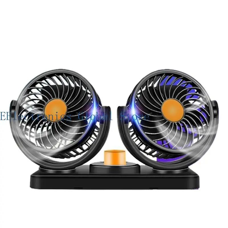 462B Car Fan USB Rechargeable Dual-Head 5-Blades Electric Vehicle Cooling for SUV Track Dashboard Home Office Desk