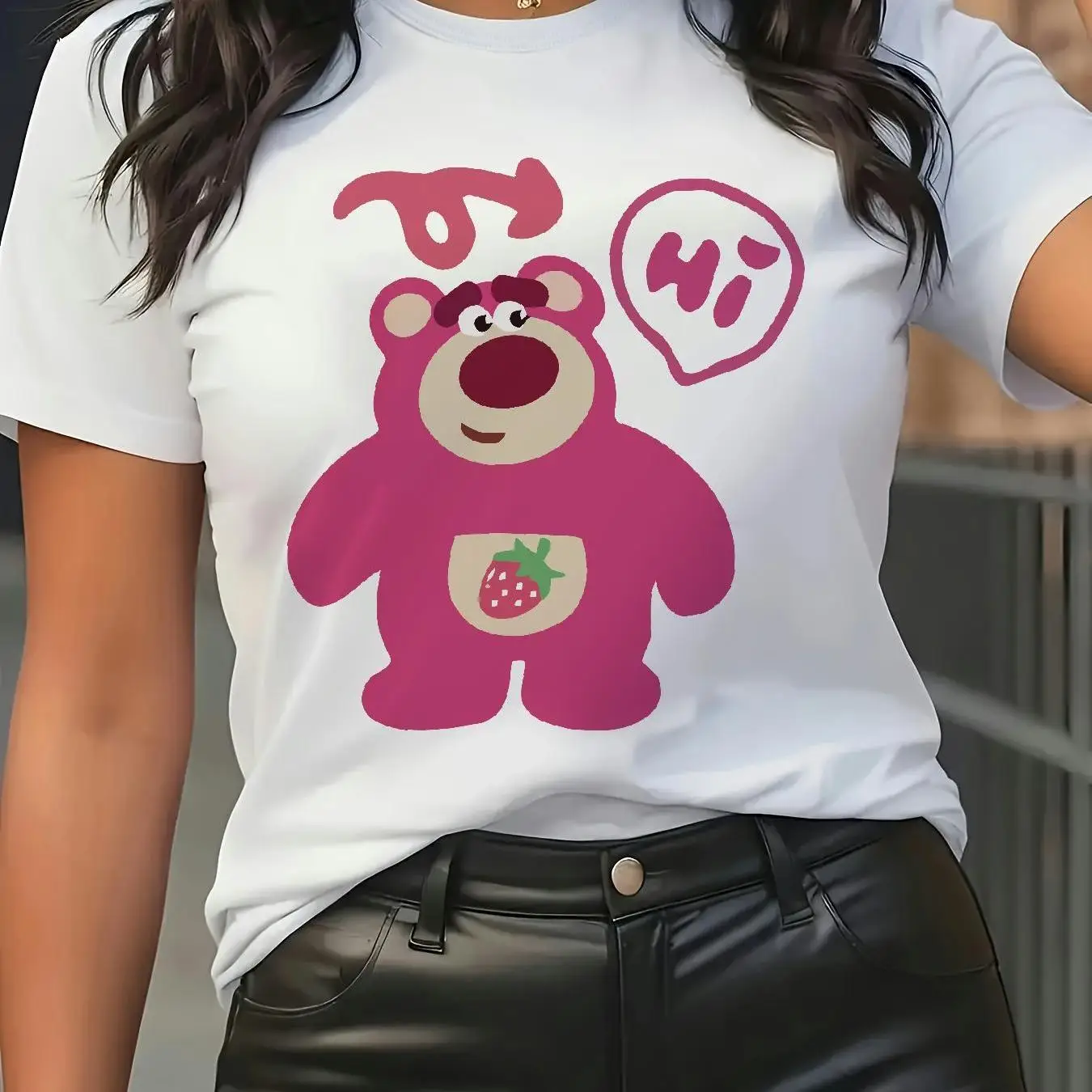 

Summer Disney Lotso T-Shirt Cotton Men's Women Streetwear Casual Trendy Oversized Loose Short Sleeve Unisex Event Outfit