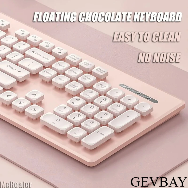

Pink Wireless Chocolate Keyboard, Mute Waterproof Easy Clean Office Gaming Keyboard
