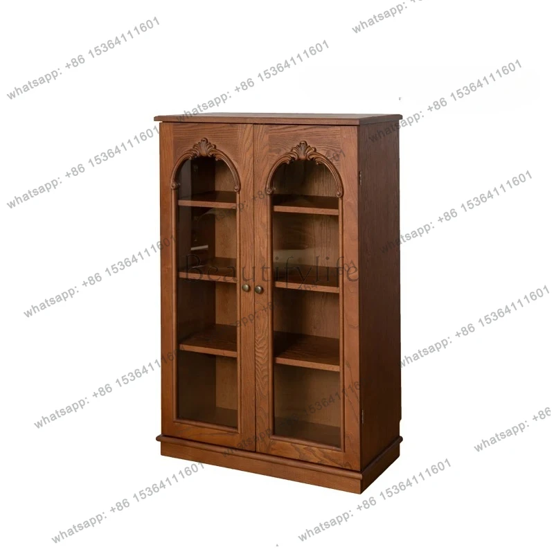 

Retro dining side cabinet double door glass entrance living room display storage cabinet dining room storage decorative bookcase