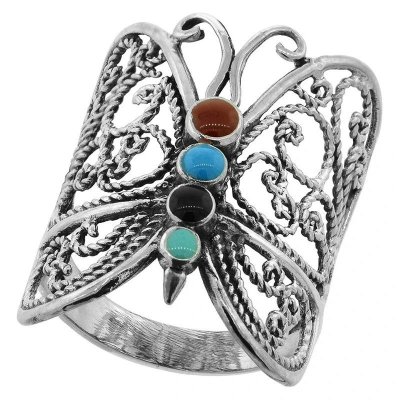 Retro Beautiful Classic Fashion Silvery Butterfly Jewelry Temperament Ring sizes 6 - 10