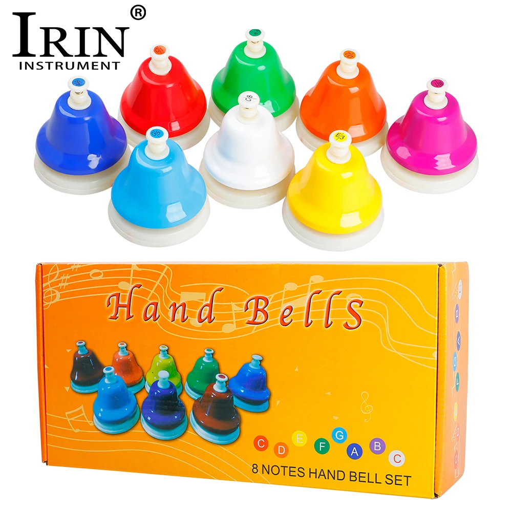 IRIN Orff Musical Instrument Set Colorful Handbell 8-Note Hand Bells Child Toy Baby Early Education Beautiful Christmas Gift