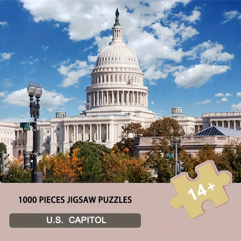 الولايات المتحدة كابيتول 1000 قطعة بازل قطع 70x50 سنتيمتر المعماري لاندمارك جدار الفن جامعي ، واشنطن تيار مستمر الديكور السياسي