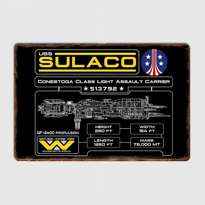 Sulaco schematic, Weyland Yutani Posters Metal Sign Poster Garage Wall Art Decoration Club Tin Sign Vintage Home Room Decor