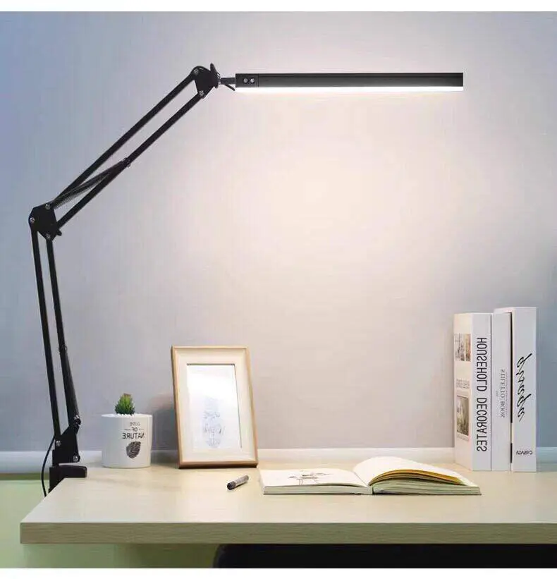 33CM USB LED Clamp Desk Lamp with Extra Long Adjustable Swing Arm Light Head Eye Protection for Home Office Study Manicure
