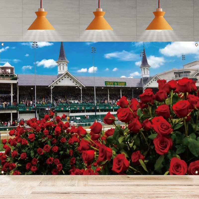 Kentucky Derby Photography Backdrop Churchill Downs Horse Racing Rose Indoor Outdoor Background Home Party Backdrop Wall Banner