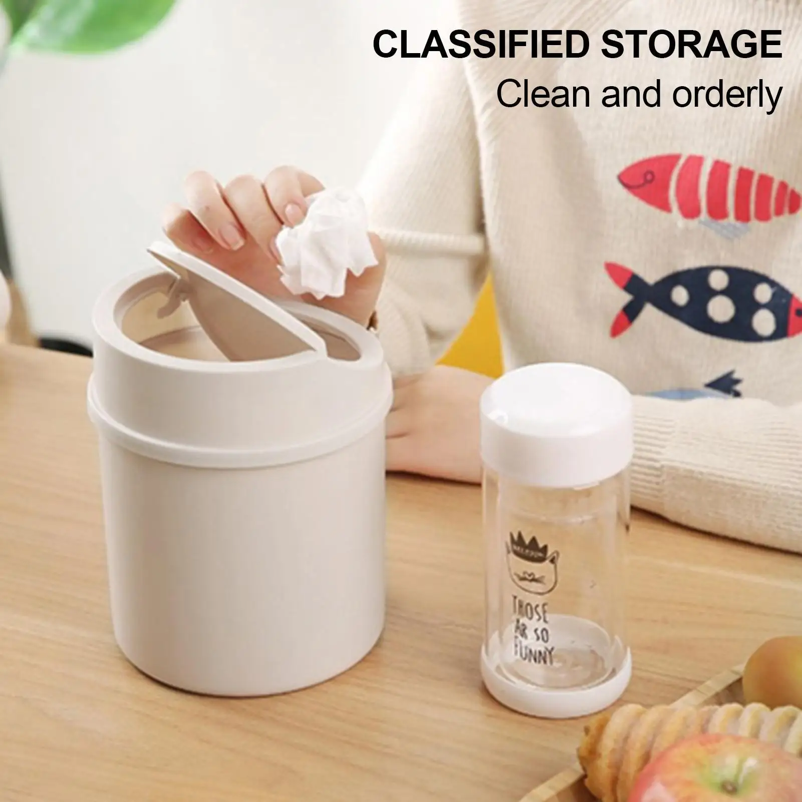 Mini Desktop Bin Small Trash Can Tube with Cover Bedroom Trash Can Garbage Can Clean WorkspaceStorage Box Home Desk