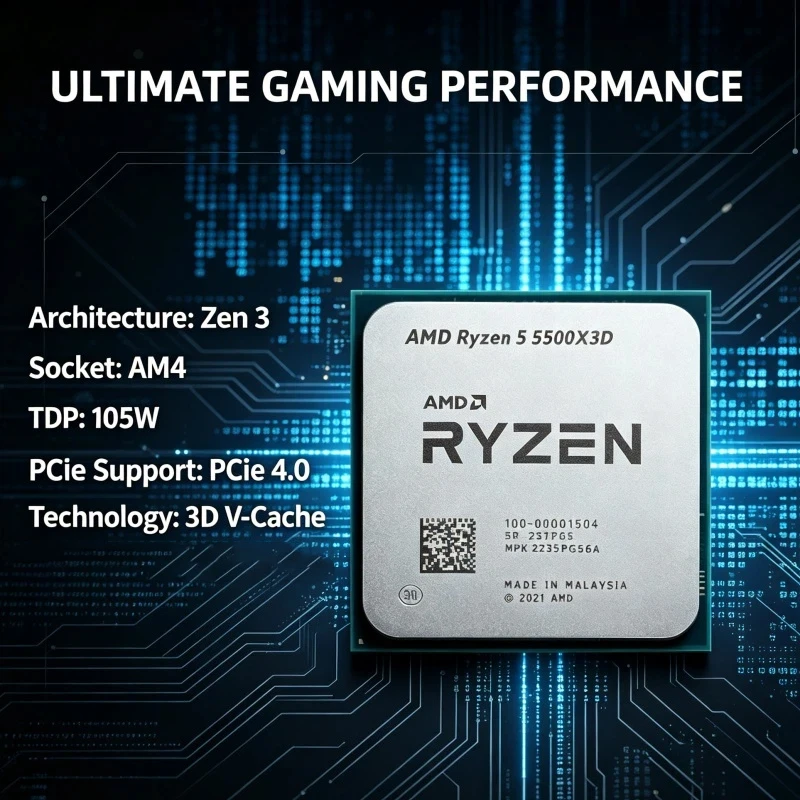 Upgrade Your Gaming PC AMD Ryzen 5 5500X3D CPU 6 Cores 12 Threads 4.0GHz 96M L3 AM4 Socket