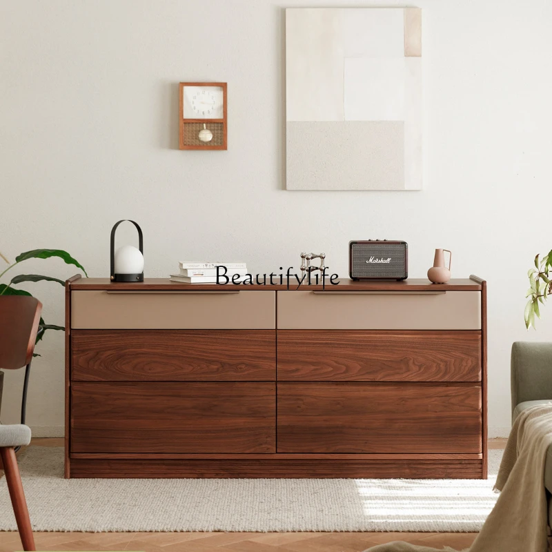 

Black Walnut Chest of Six Drawers Drawer Bedroom Storage Living Room Japanese Simple Solid Wood Chest of Drawers