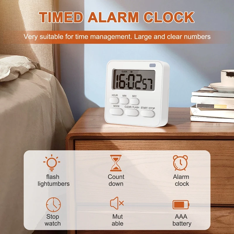 Kitchen Timer,Egg Timer With Clock,Digital Timer Stopwatch With LCD Loud Alarm For Cooking,Baking, Sports,Learning,Etc