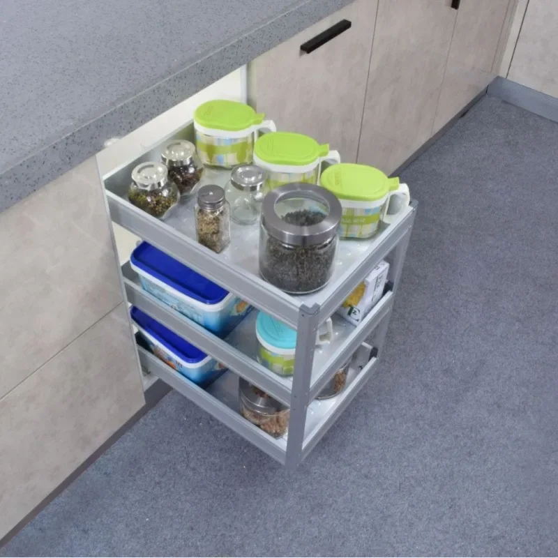 Aluminum alloy seasoning basket, drawer or door type, with damping buffer rail